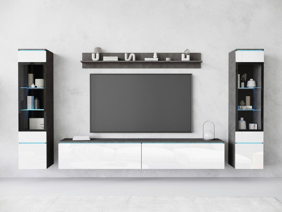 Wohnkombination 4-Tlg. Anthrazit / Weiß - Weiß Hochglanz/Anthrazit, Design, Glas/Holzwerkstoff (240/130/33cm) - Livetastic