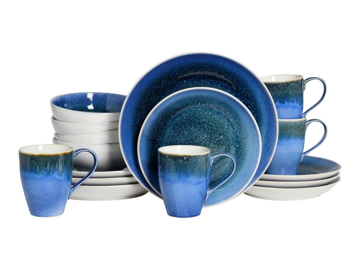 Kombiservice Caldera Blau, Weiß 16--Teilig - Blau/Weiß, Basics, Keramik - Creatable