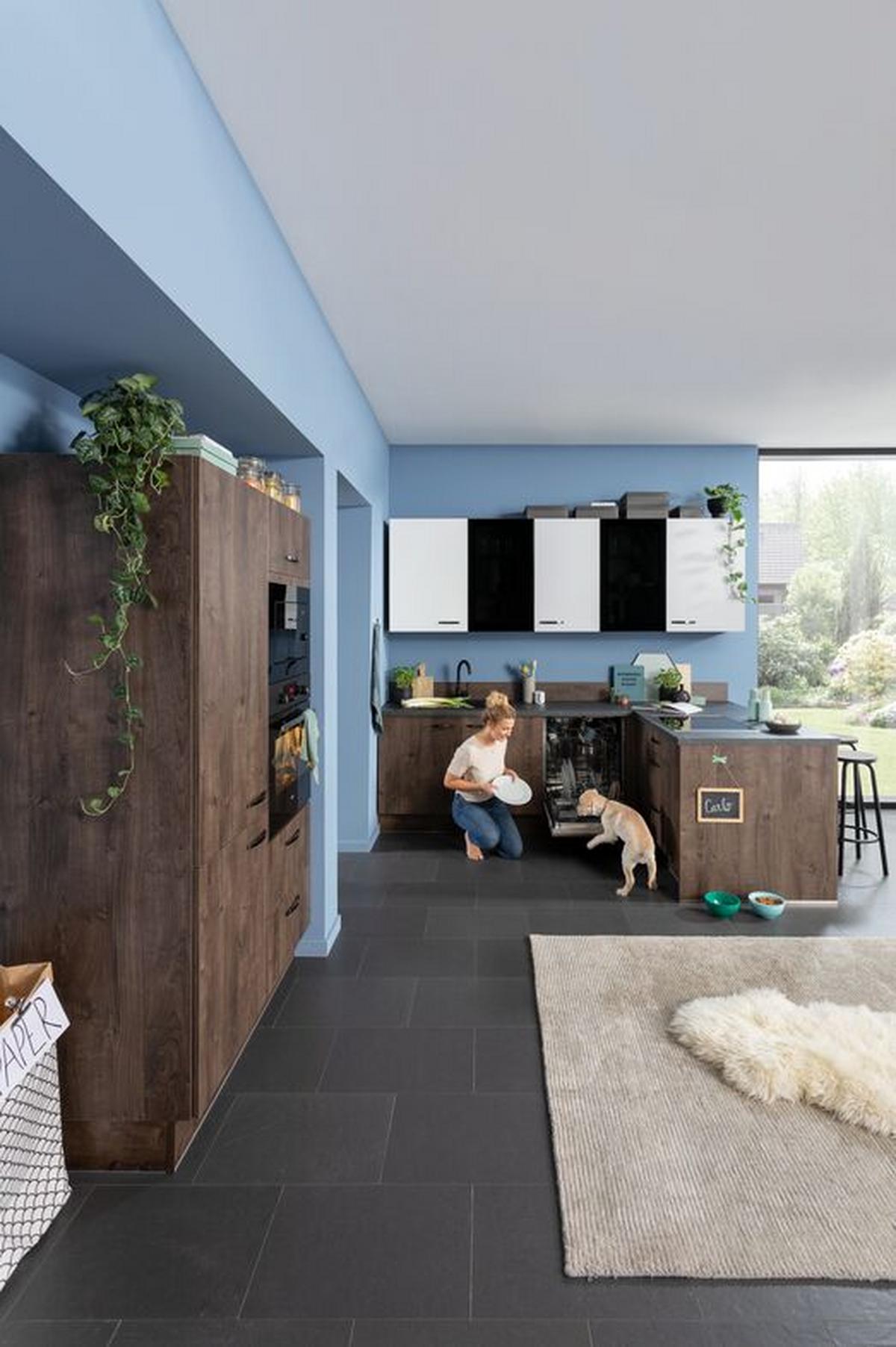 Einbauküche Ip2200/1200 Frei Planbar Modernes Design - Eichefarben/Schwarz, MODERN, Holzwerkstoff - Impuls