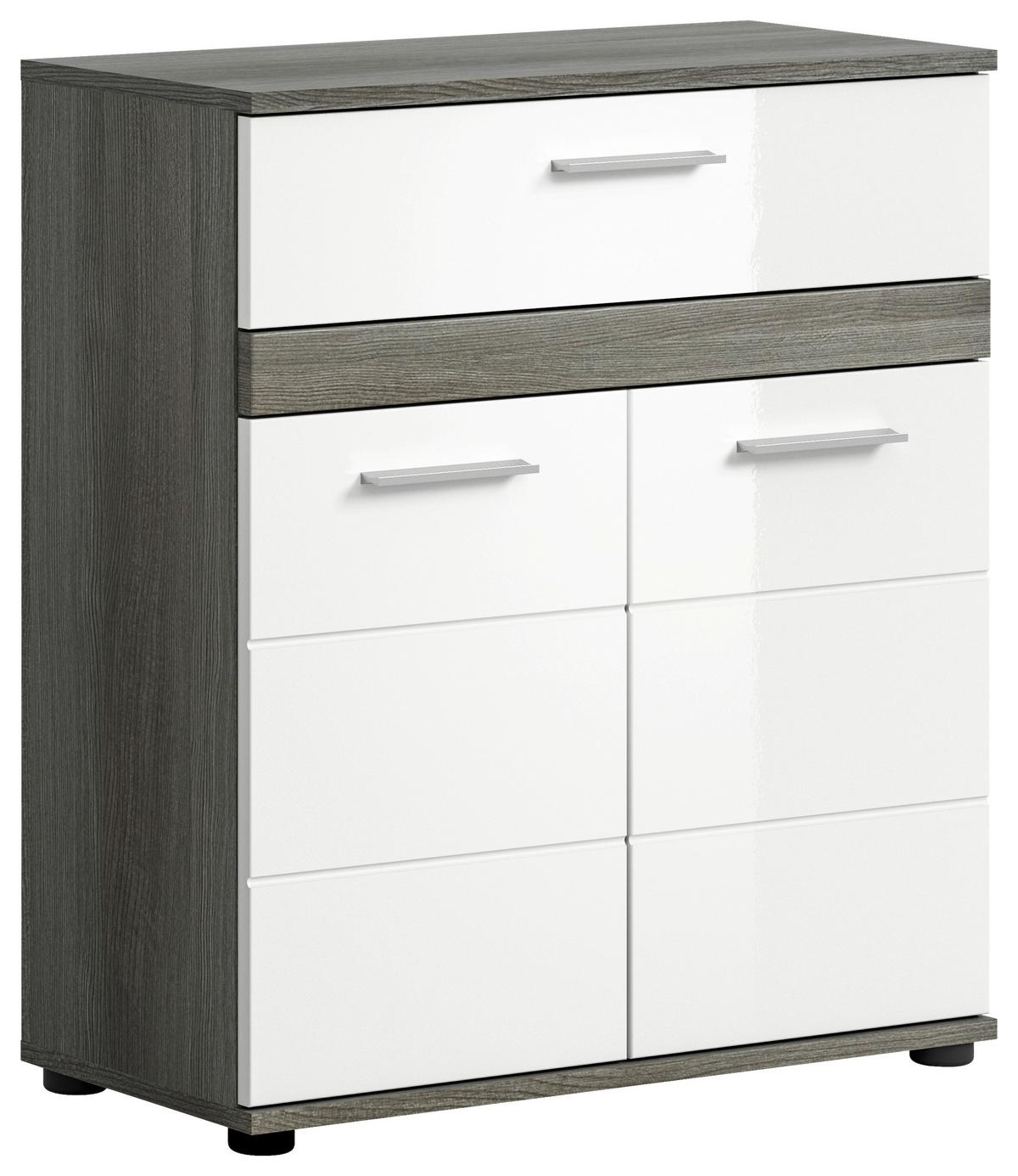Badezimmer Blake Weiß Hg B: 140 cm - Weiß Hochglanz/Schwarz, MODERN, Glas/Holzwerkstoff (140cm) - MID.YOU