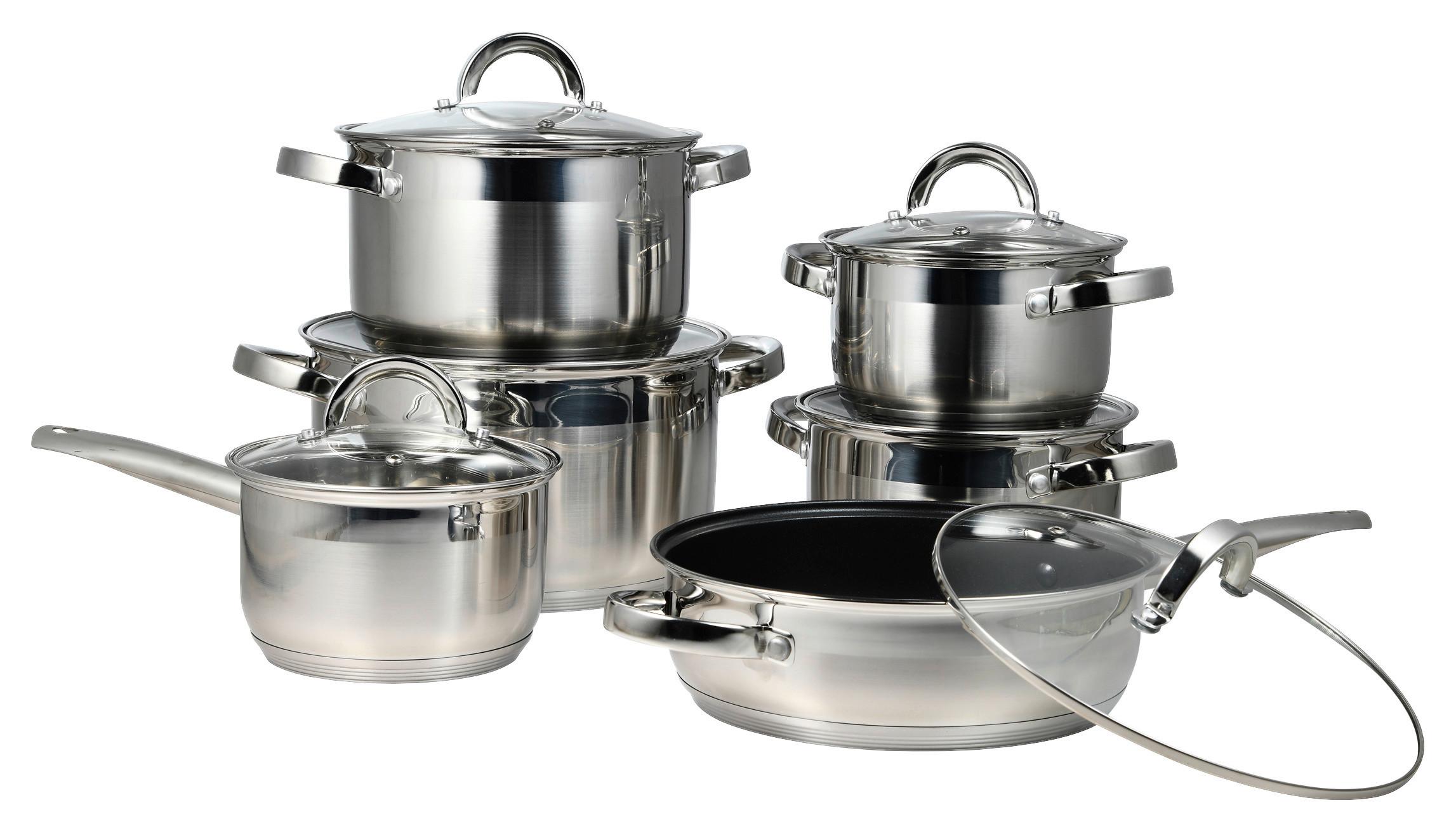 Sada hrnců 12-dílná - barvy stříbra/čiré, Konvenční, kov/sklo - Mömax