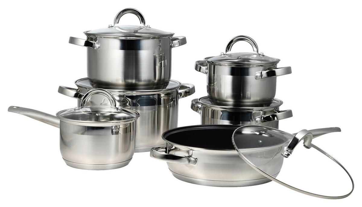 Sada hrnců 12-dílná - barvy stříbra/čiré, Konvenční, kov/sklo - Mömax