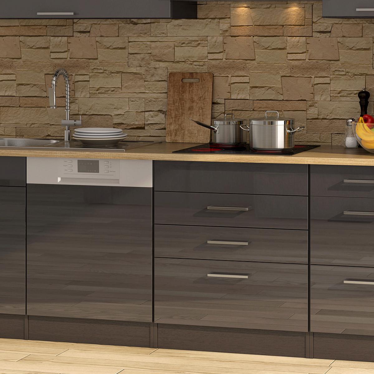 Küchenzeile Mailand mit Geräten 300 cm Anthrazit Elegant - Eichefarben/Anthrazit, MODERN, Holzwerkstoff (300cm) - Held