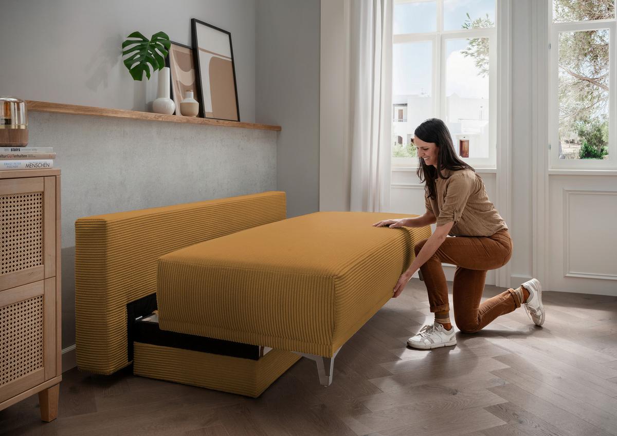 Schlafsofa Ari Goldfarben Cord, B: 198 Cm - Chromfarben/Goldfarben, MODERN, Textil (198/90/100cm) - Livetastic