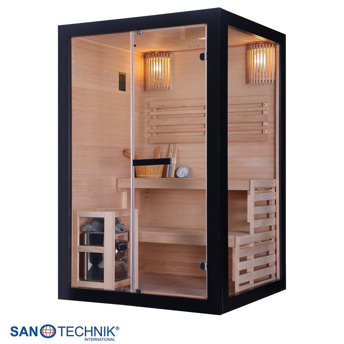 Finnische Panoramasauna BHT: 130x200x120 cm - Schwarz, Basics, Glas/Holz (130/200/120cm) - Sanotechnik