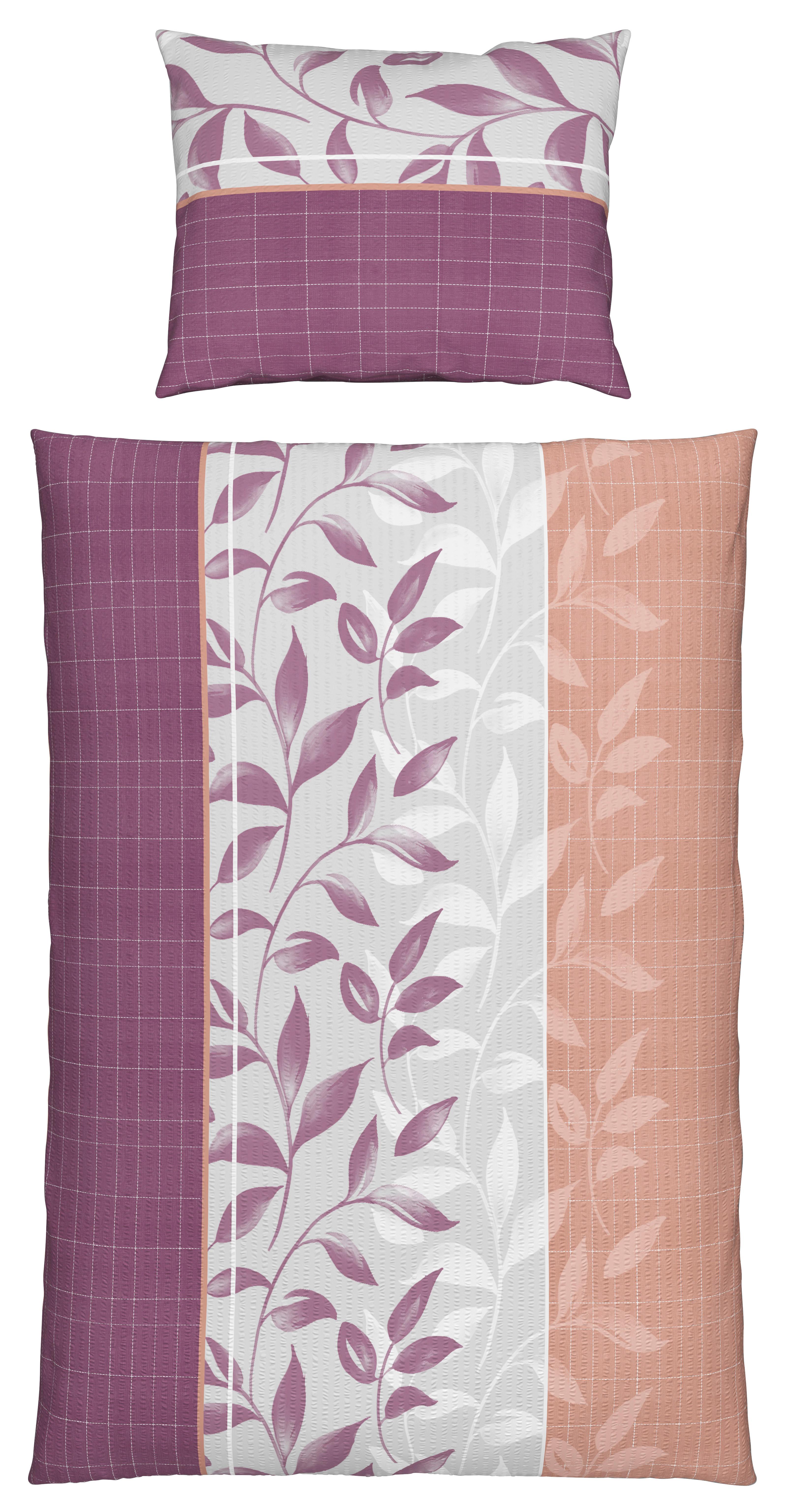 Seersucker Bettwäsche 140x200 cm Alexa Beere Blätter - Beere, MODERN, Textil (140/200cm) - Luca Bessoni