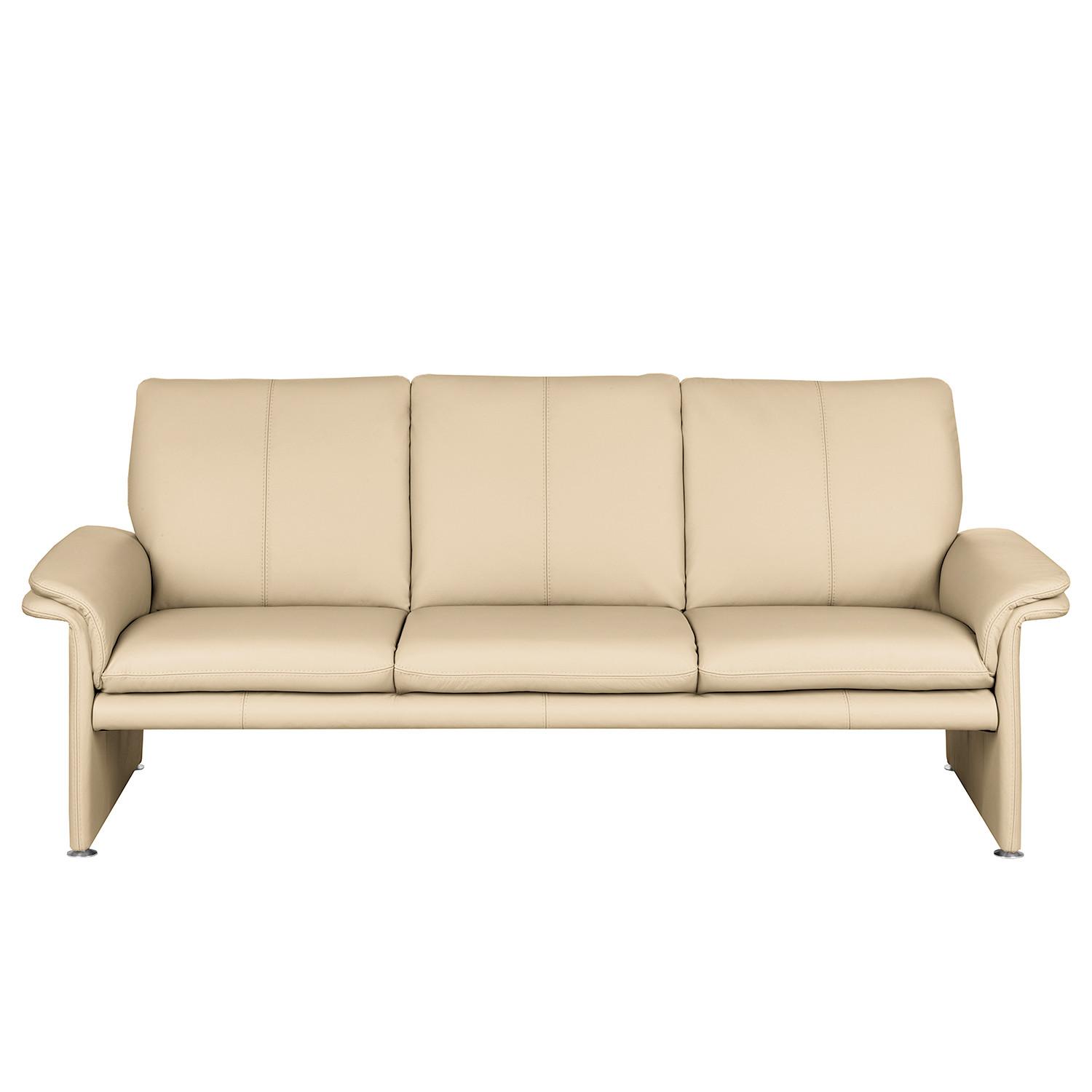 3-Sitzer-Sofa Comodo Echtleder Beige B: 214 cm - Beige/Silberfarben, Design, Leder (214/90/88cm) - Livetastic