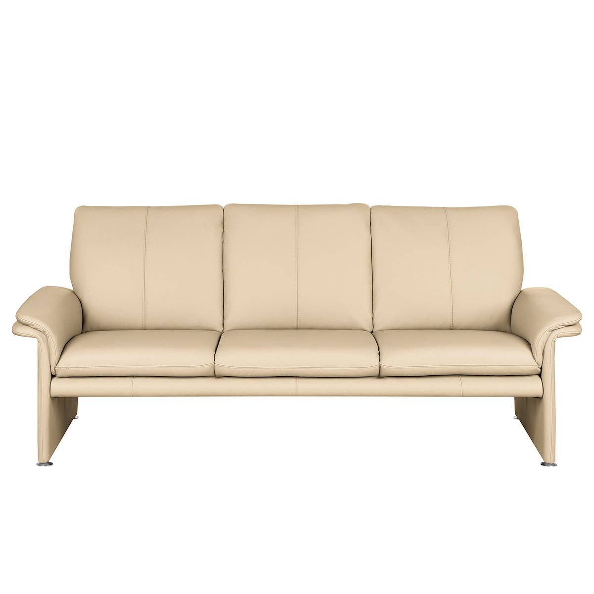 3-Sitzer-Sofa Comodo Echtleder Beige B: 214 cm - Beige/Silberfarben, Design, Leder (214/90/88cm) - Livetastic