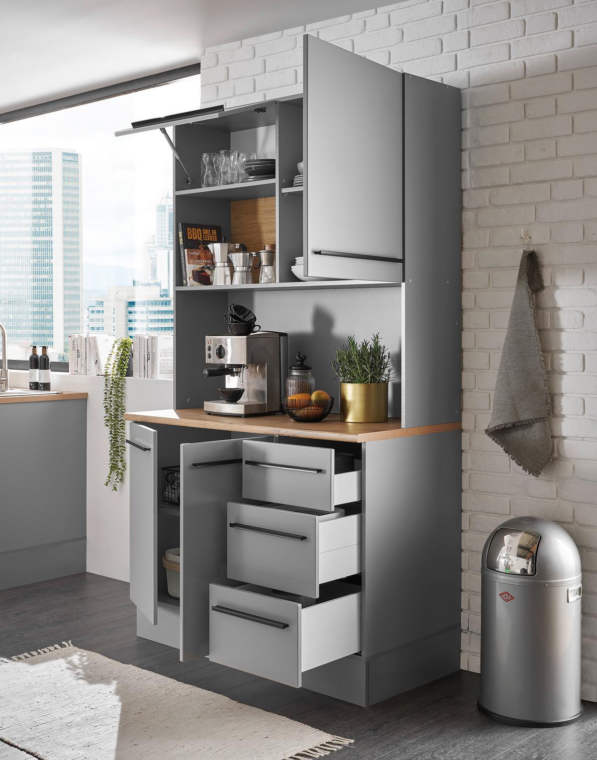 Kredenc DENVER - šedá/barvy dubu, Design, kompozitní dřevo/plast (120/211/60cm) - MID.YOU