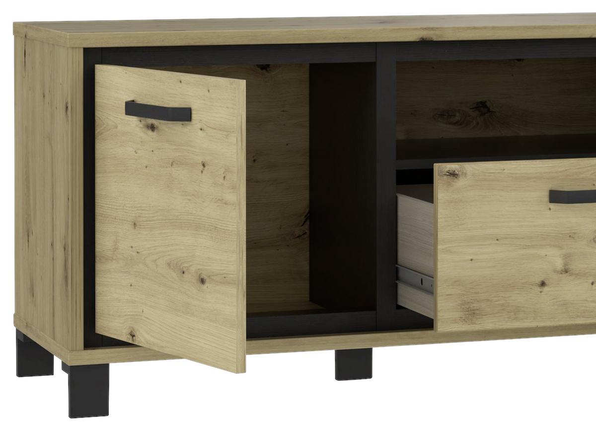 TV-Element Trondheim B: 158,4 cm Eiche Dekor/Schwarz - Eichefarben/Schwarz, Basics, Holzwerkstoff/Kunststoff (158,4/58,9/41,5cm) - Livetastic