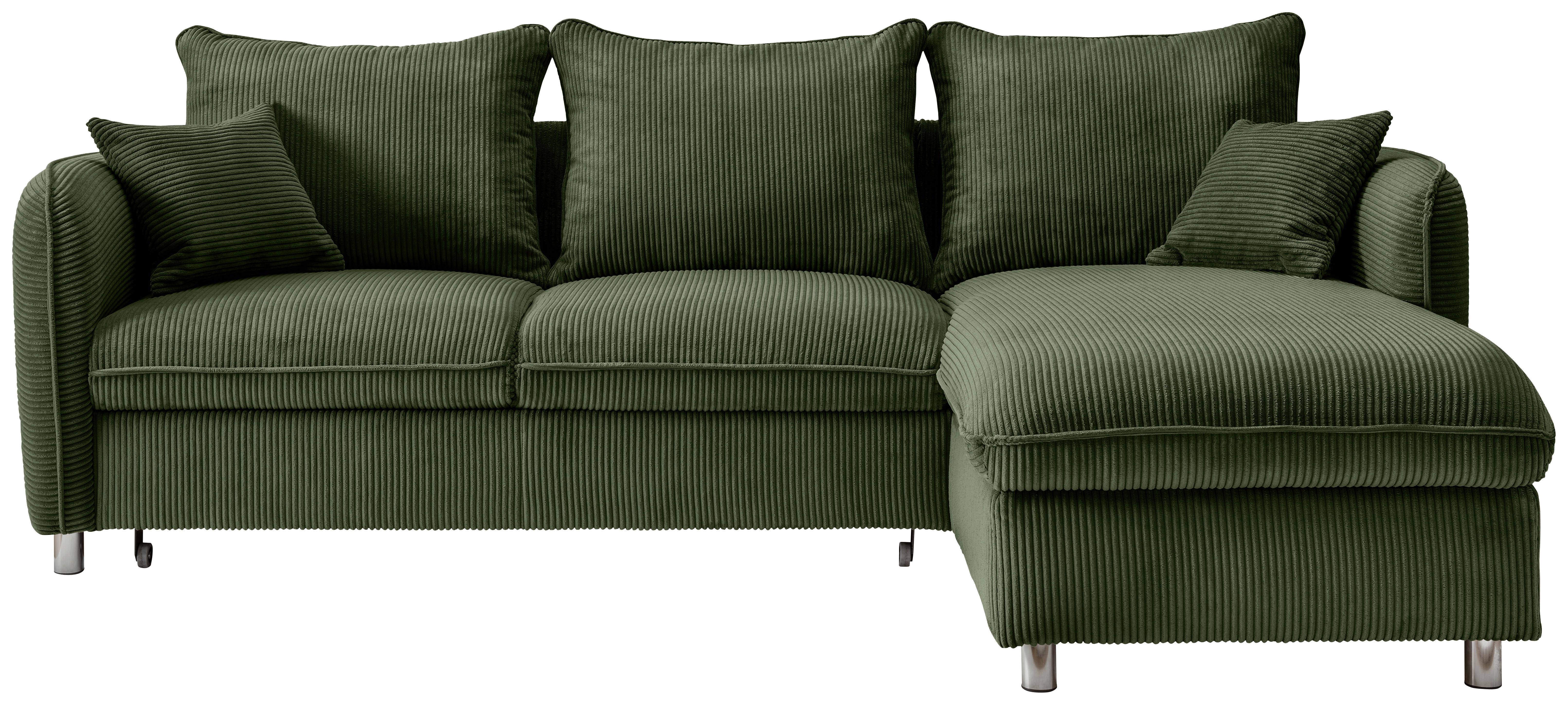 Eckschlafsofa Lauritio Dunkelgrün S: 254x160 cm - Chromfarben/Dunkelgrün, MODERN, Textil (254/160cm) - Livetastic