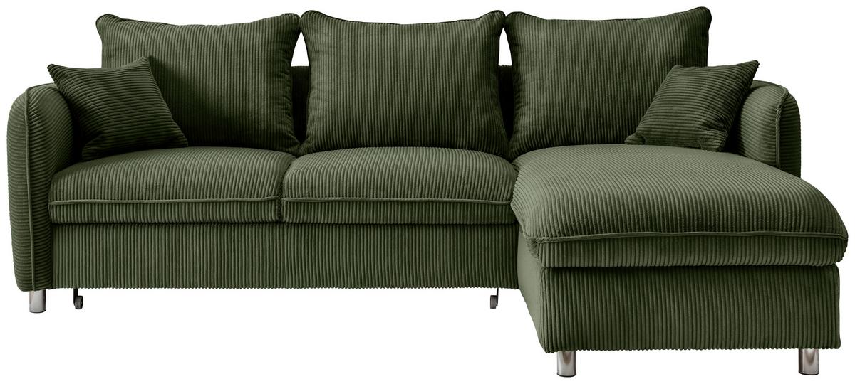 Eckschlafsofa Lauritio Dunkelgrün S: 254x160 cm - Chromfarben/Dunkelgrün, MODERN, Textil (254/160cm) - Livetastic