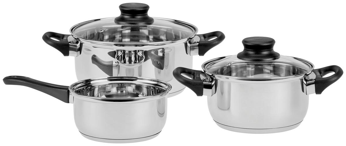 Kochtopfset Janek 5 -Teilig. Aus Edelstahl, mit Deckel - Klar/Edelstahlfarben, MODERN, Glas/Metall - Luca Bessoni