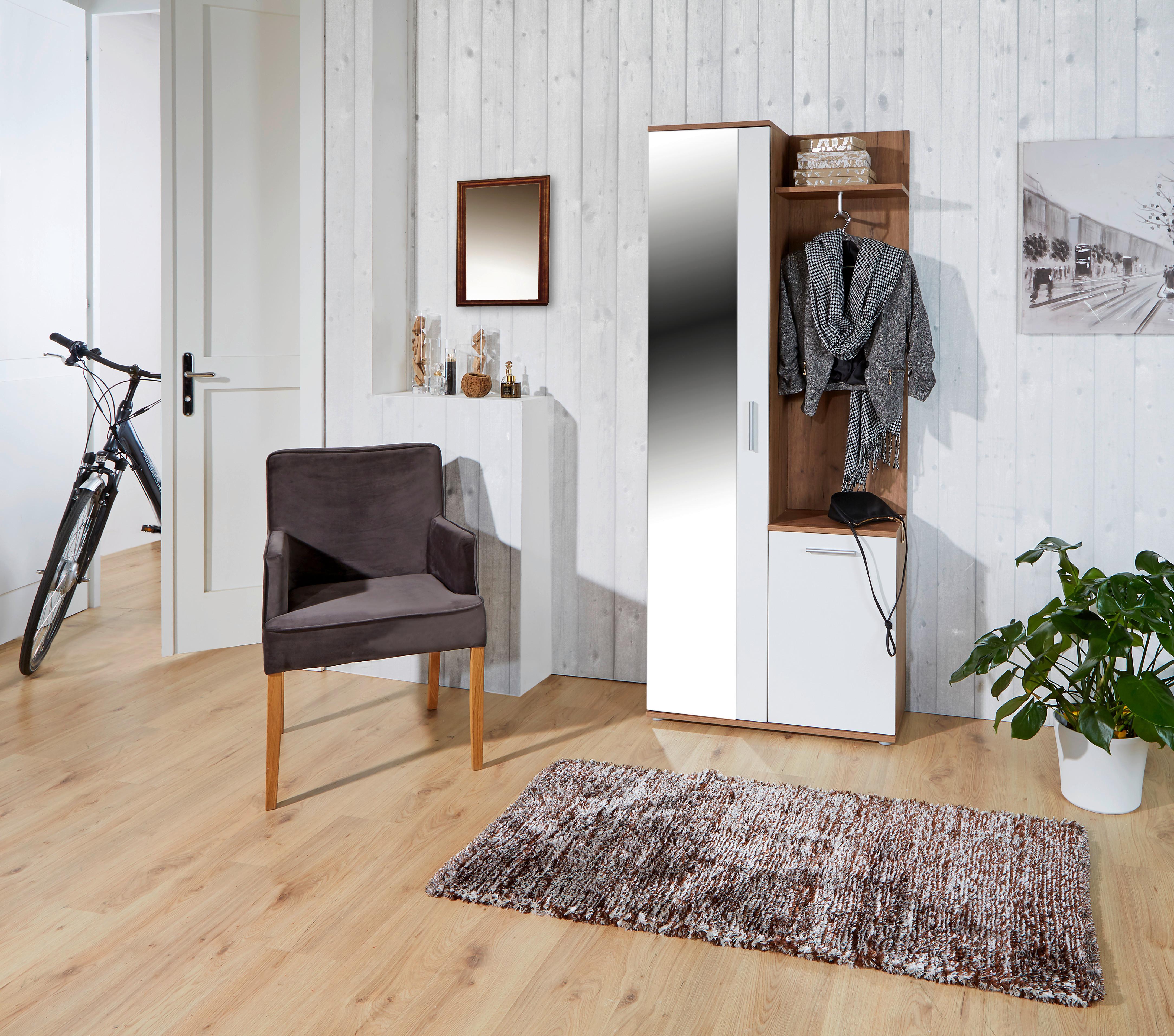 Előszobafal Xara *TOP ÁR* - tölgyfa/fehér, Modern, faalapú anyag/Üveg (80/189/30,5cm) - Best Price