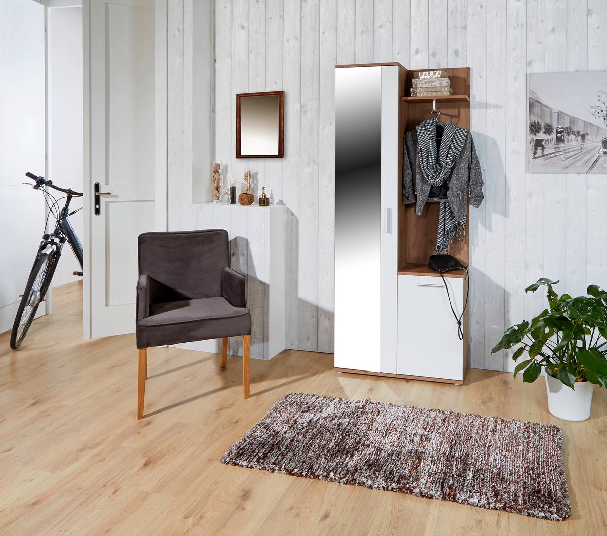Garderobe Xara Eiche Dekor/ Weiß B: 80 Cm Mit Spiegel - Eichefarben/Weiß, MODERN, Glas/Holzwerkstoff (80/189/30,5cm)