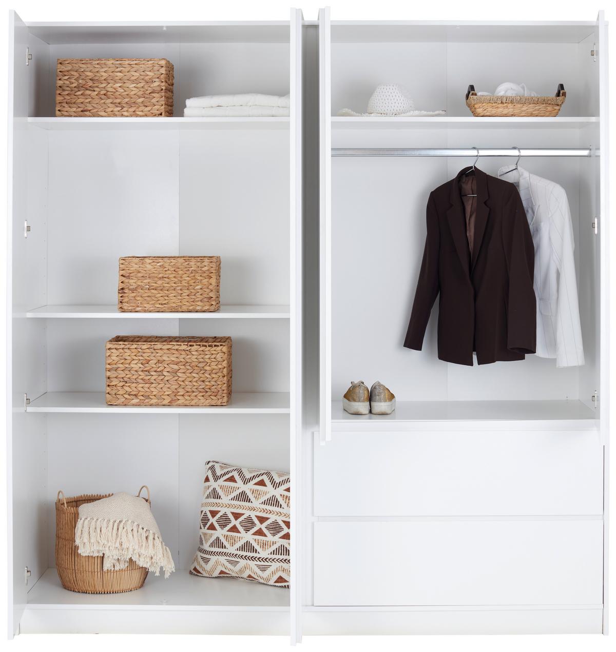 Kleiderschrank Basit - Weiß, KONVENTIONELL, Holzwerkstoff (195/205,5/56,6cm)