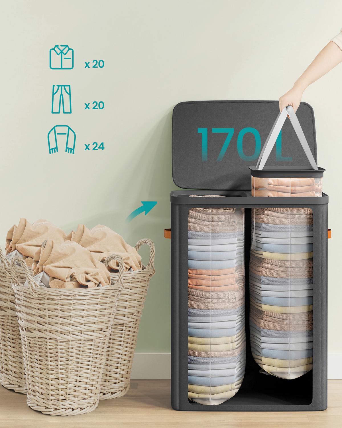 Wäschekorb Schwarz, B/H/T:56x75x40cm - Schwarz, Basics, Papier/Holzwerkstoff (56/75/40cm)