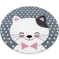 Kinderteppich rund Katze Grau/Weiß/Pink Kids Ø 120 cm - Pink/Weiß, Trend, Textil (120cm) - Ayyildiz 