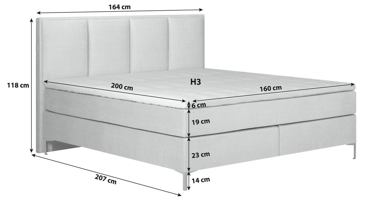 Boxspringbett Graz Anthrazit 160x200 cm inkl. Topper - Anthrazit/Alufarben, MODERN, Textil (160/200cm) - MID.YOU