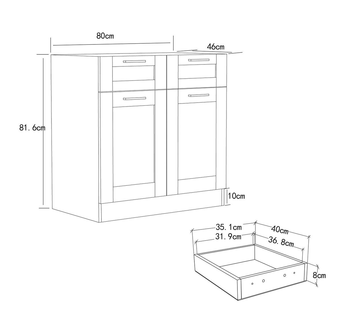 Küchenunterschrank Colura - Anthrazit/Weiß, Trend, Holzwerkstoff/Kunststoff (80/82/46cm) - MID.YOU