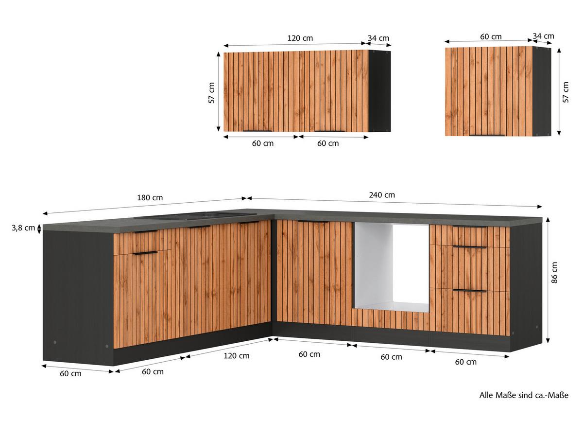 Eckküche Liverpool Graphit/ Eiche Dekor S: 240x240 Cm - Schieferfarben/Eiche Wotan, Basics, Holzwerkstoff (240/240cm) - Held