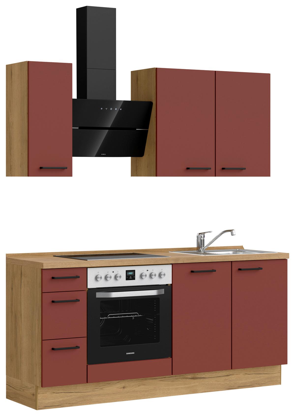 Küchenleerblock Easytouch High-Line, H1 Links - Eichefarben/Rot, MODERN, Holzwerkstoff (180cm) - Nobilia