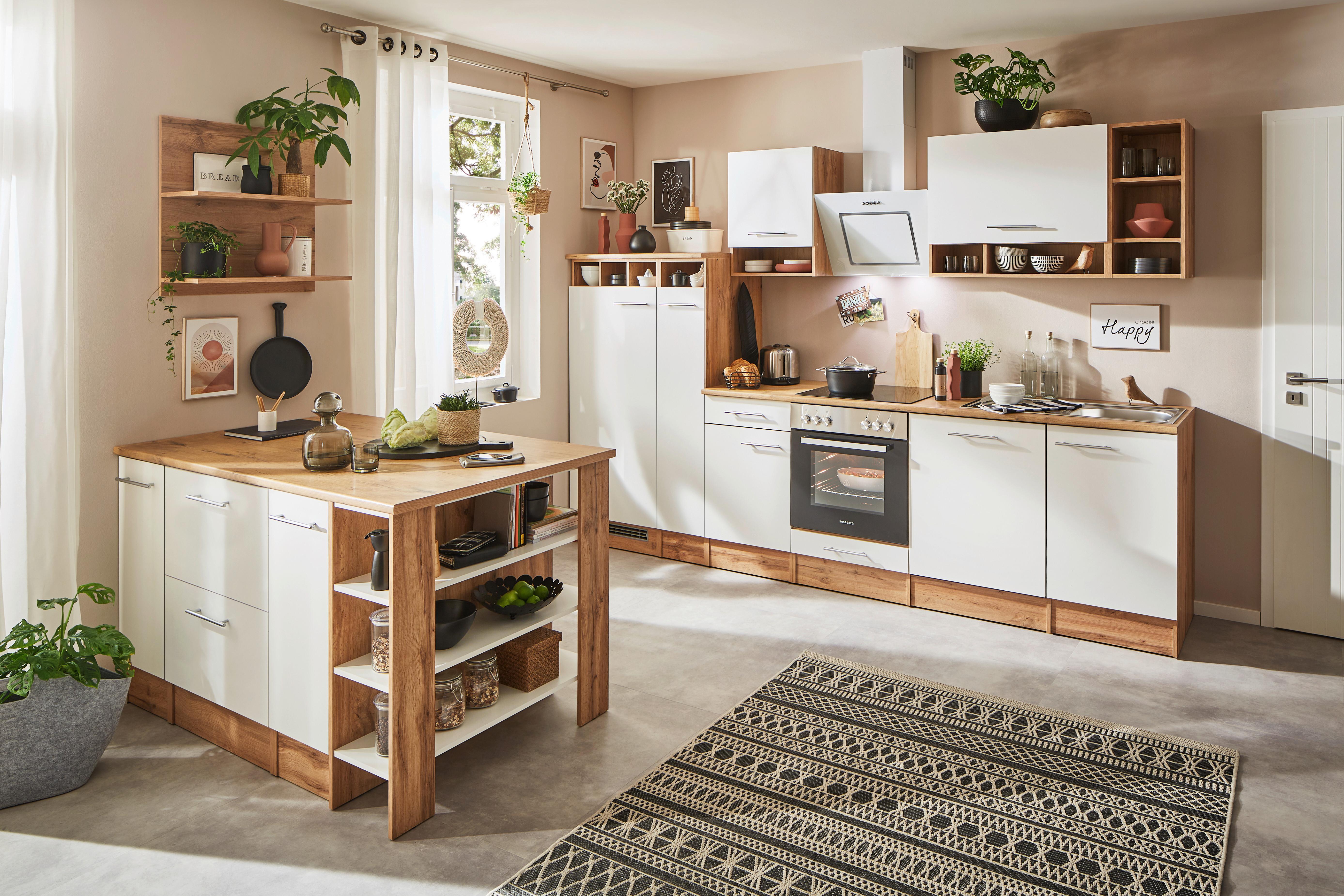 Küchenblock Hilde Küchenzeile 310 cm - Wildeiche/Weiß, Design, Holzwerkstoff (310-150cm) - Respekta