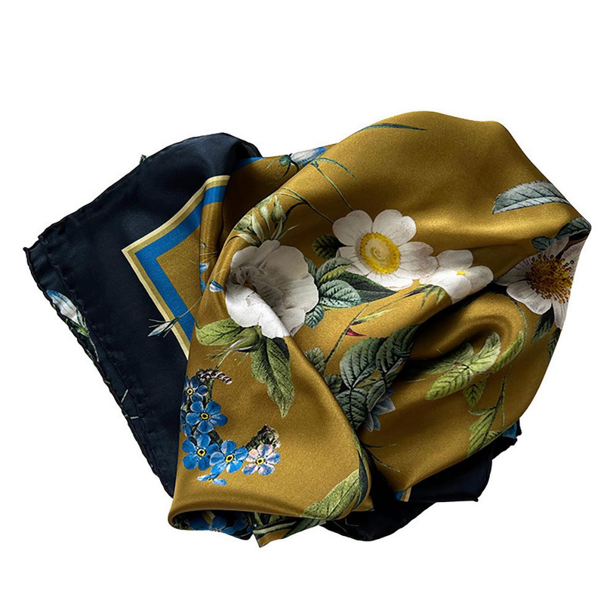 SCHAL BLUE FLOWER GARDEN GOLDJL - Goldfarben, Basics, Textil (90/90cm)