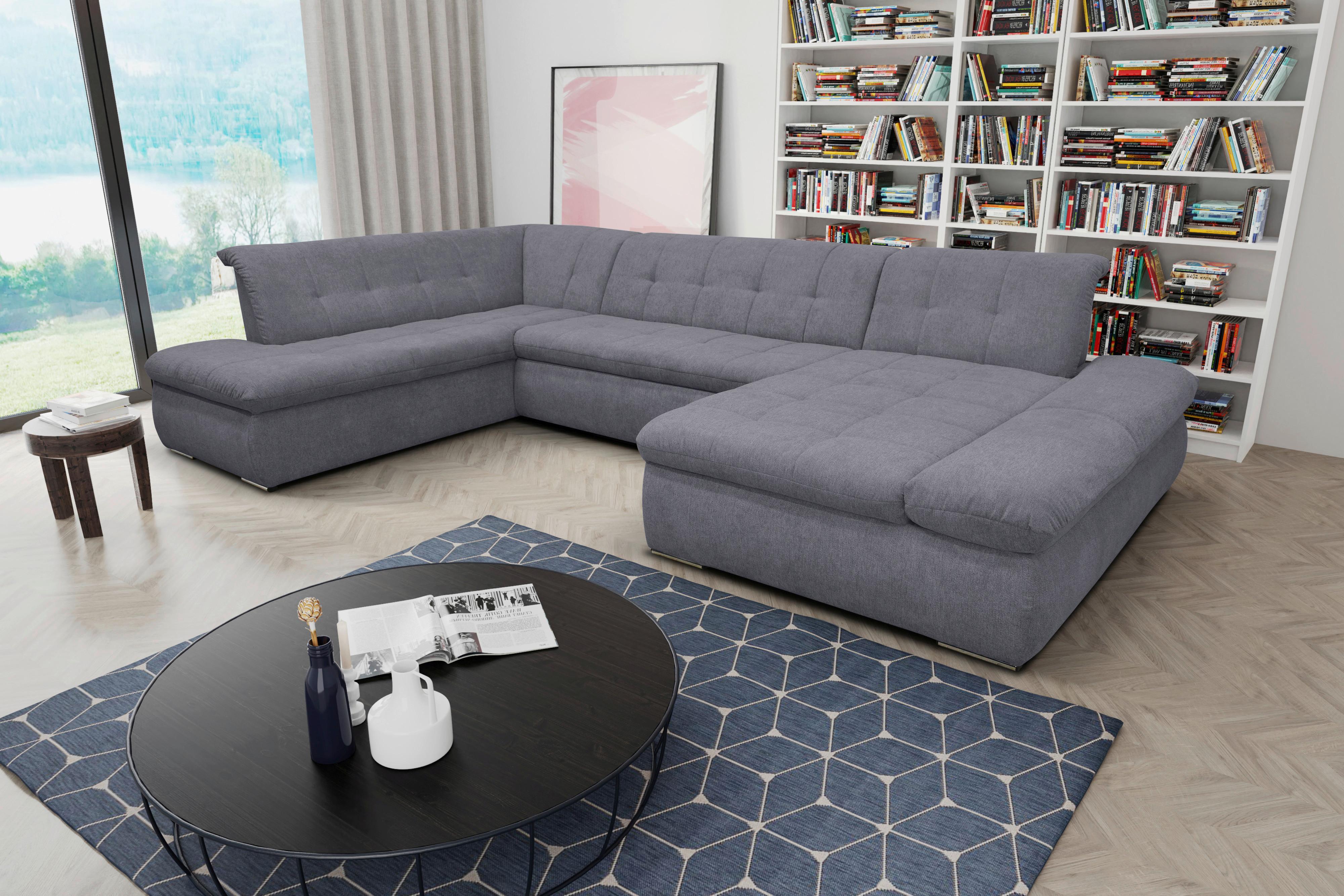 Wohnlandschaft Moric Mit Schlaffunktion Dunkelgrau - Chromfarben/Dunkelgrau, KONVENTIONELL, Textil (216/353/172cm) - MID.YOU