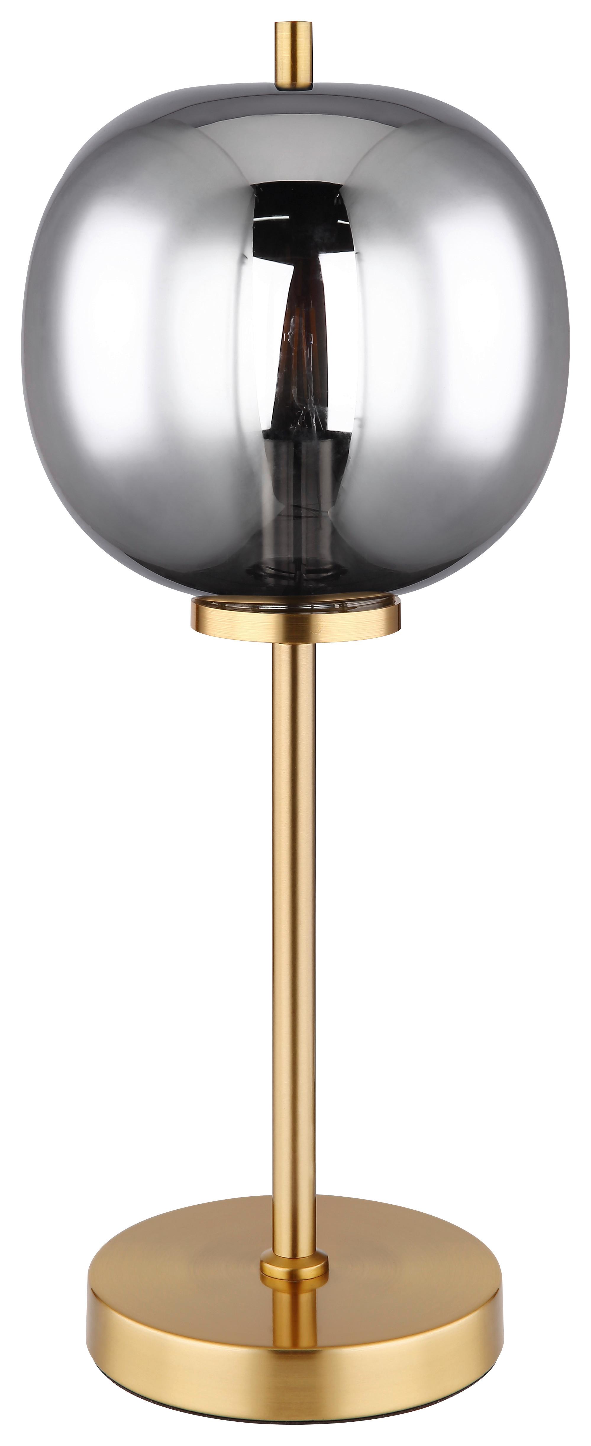Tischlampe Blacky Grau/Messing Rauchglas Mit Schalter