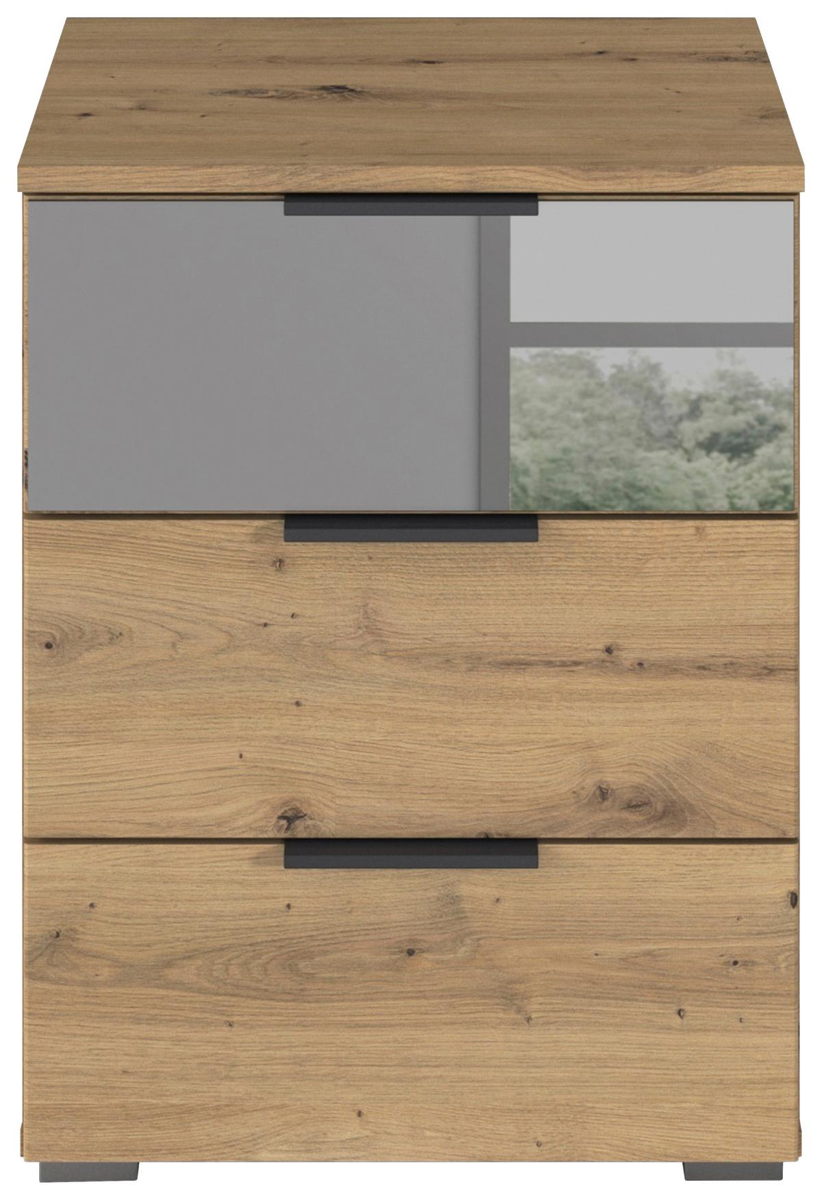 Nachtkästchen Skyla Eiche Artisan Dekor, H: 61 cm - Alufarben/Eiche Artisan, MODERN, Glas/Holzwerkstoff (40/61/42cm) - Rauch Möbel