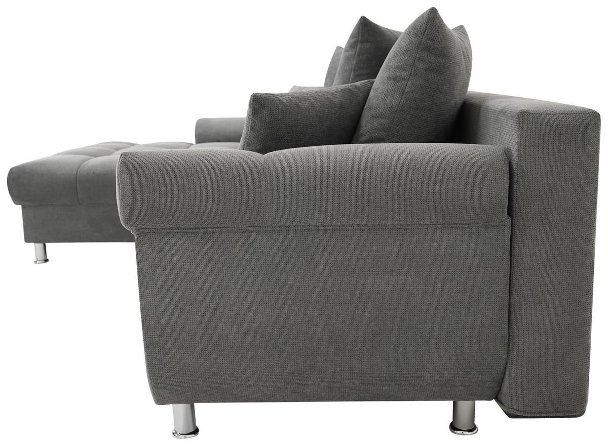 Rohová sedačka ERICE, ľavá, tmavosivá - sivá/chrómová, Design, textil/plast (198/312cm)