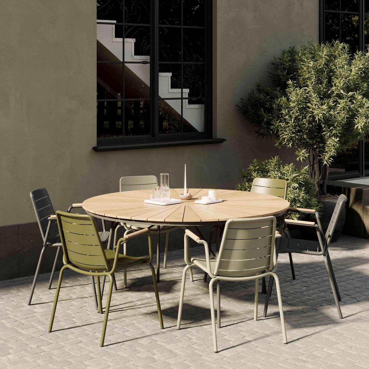 Gartenstuhl stapelbar Parc Aluminium - Anthrazit/Naturfarben, Natur, Holz/Metall (58/80/58cm) - Gardenson