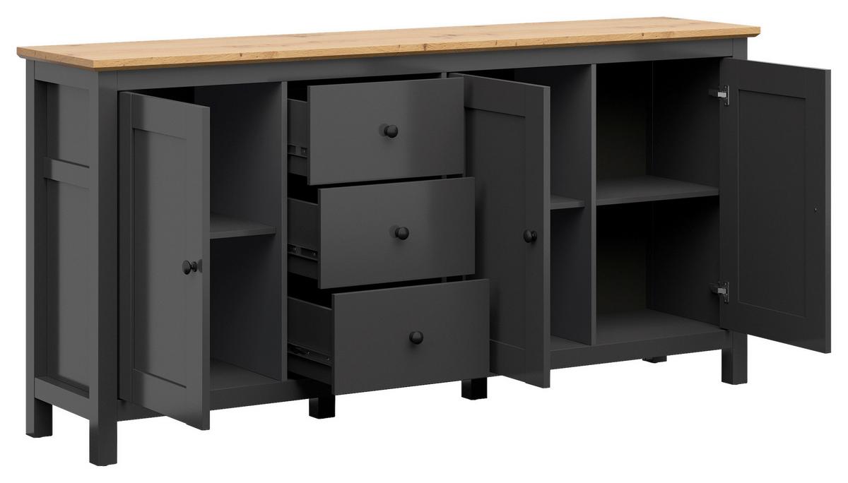 Sideboard Hesen Chest Of Drawers - Graphitfarben/Eiche Artisan, Design, Holzwerkstoff (199/96/44cm)