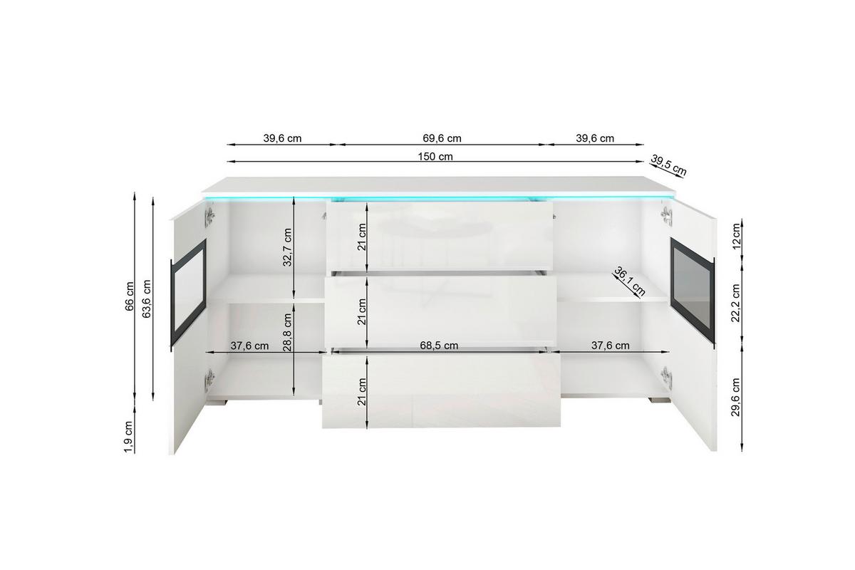 Sideboard Vera 150 Weiß/Grau Hochglanz B: 150 cm - Grau Hochglanz/Weiß, Trend, Holzwerkstoff (150/67,9/39,5cm)