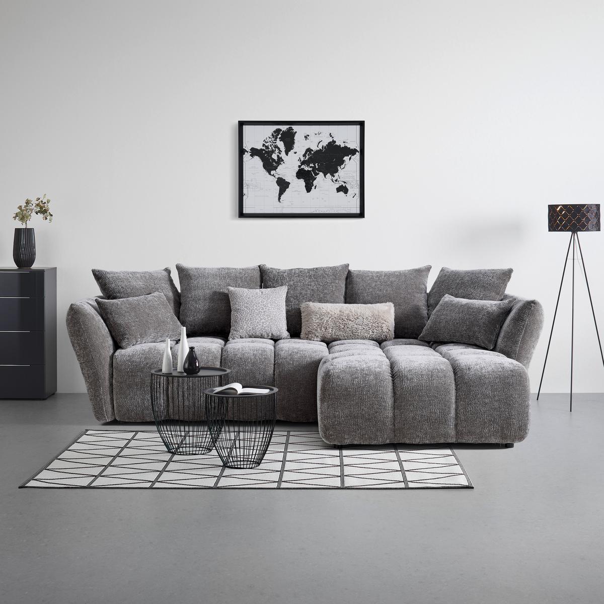 Univerzálna sedačka CAMMELLIO, sivá ženilka, so 7 vankúšmi - čierna/sivá, Modern, textil (296/189cm) - Mömax