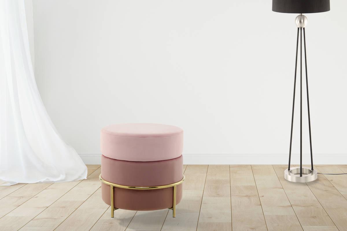 Pouf Samt Rosa H: 46 cm Rund - Goldfarben/Rosa, Basics, Holzwerkstoff/Textil (48,5/46/48,5cm) - Kayoom