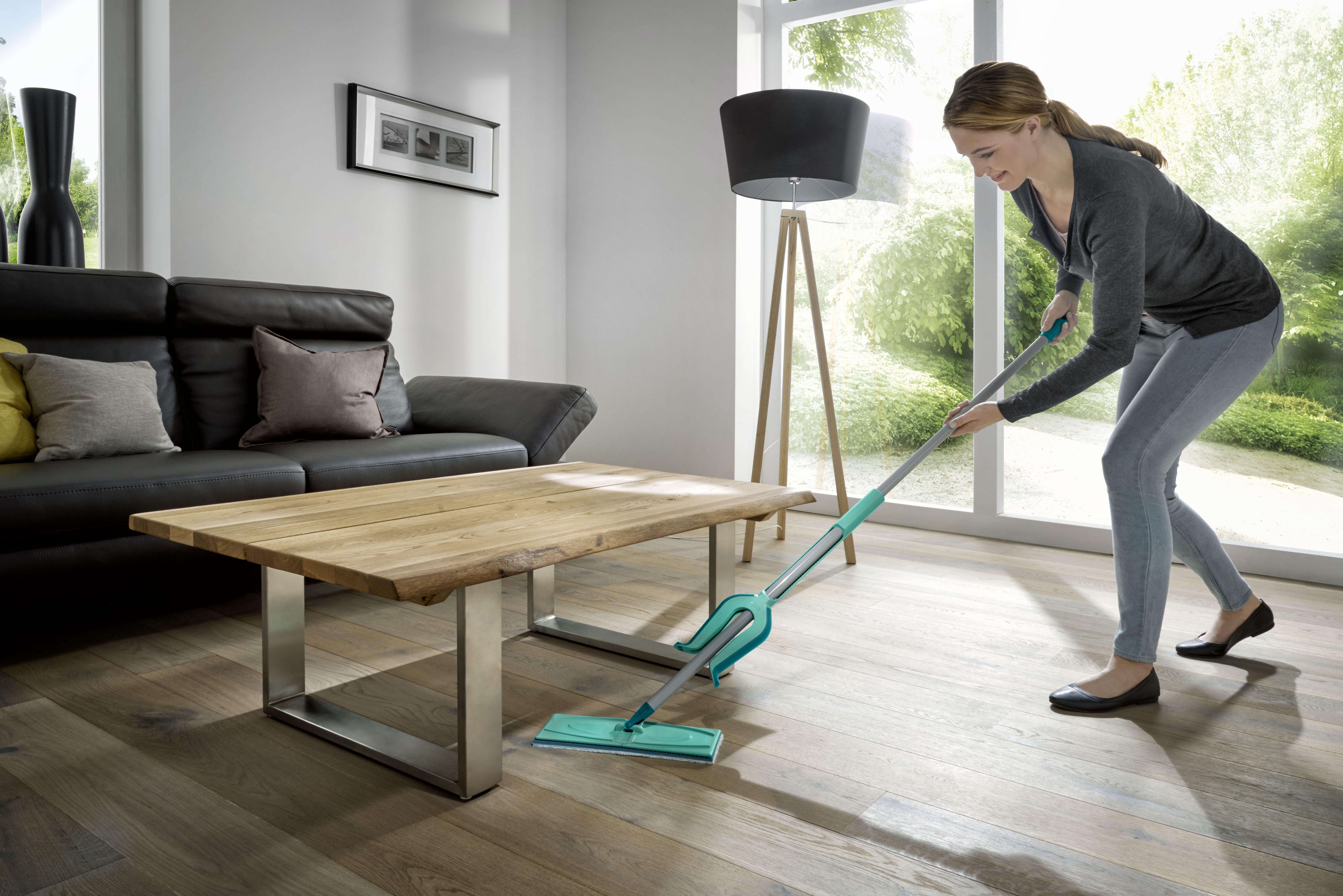 Bodenwischer Picobello M Micro Duo mit Auswringhilfe - Türkis, Basics, Kunststoff/Textil (32/11/140cm) - Leifheit