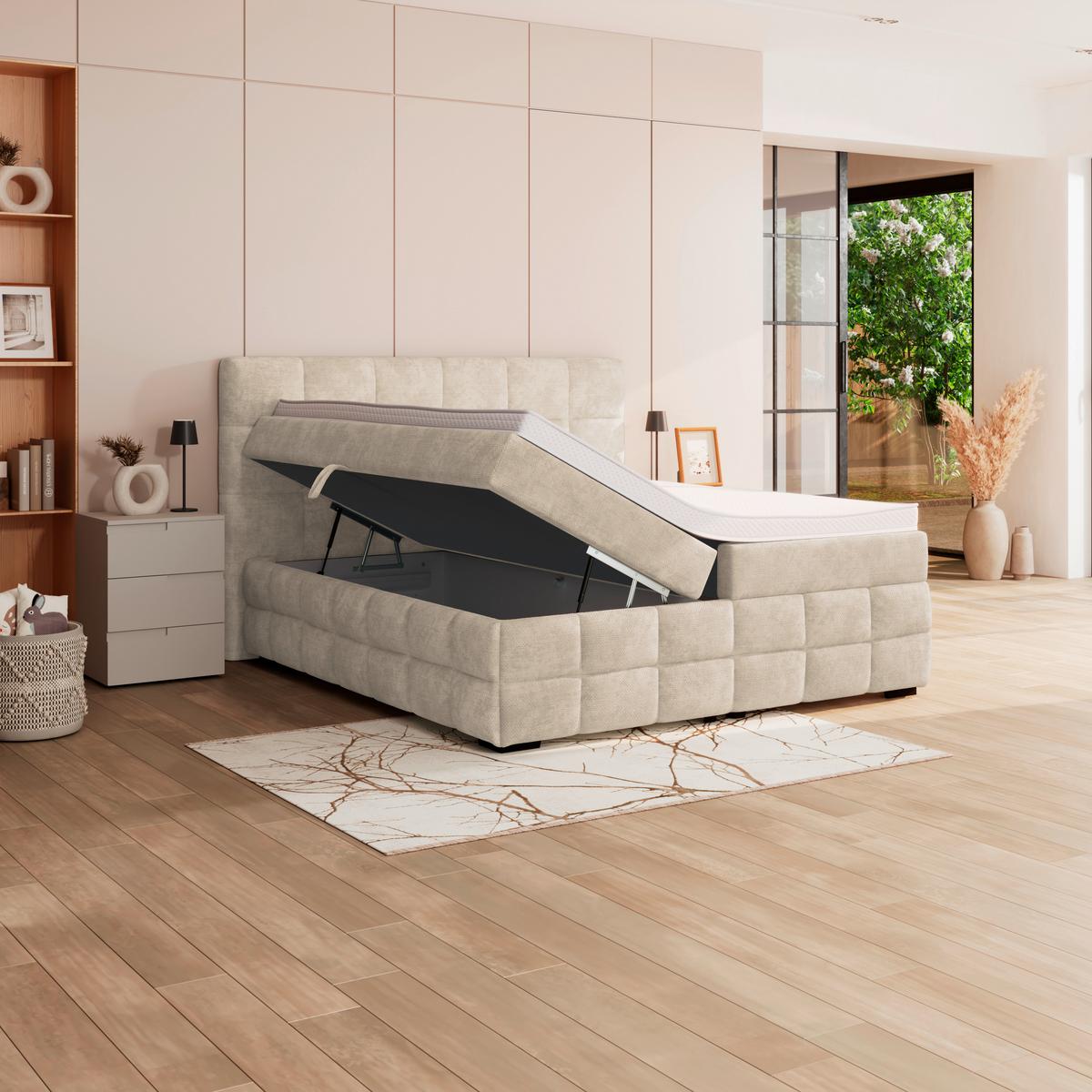 Čalouněná postel VEGA 180x200 cm, bílá - bílá/černá, Trend, dřevo/textil (180/200cm)