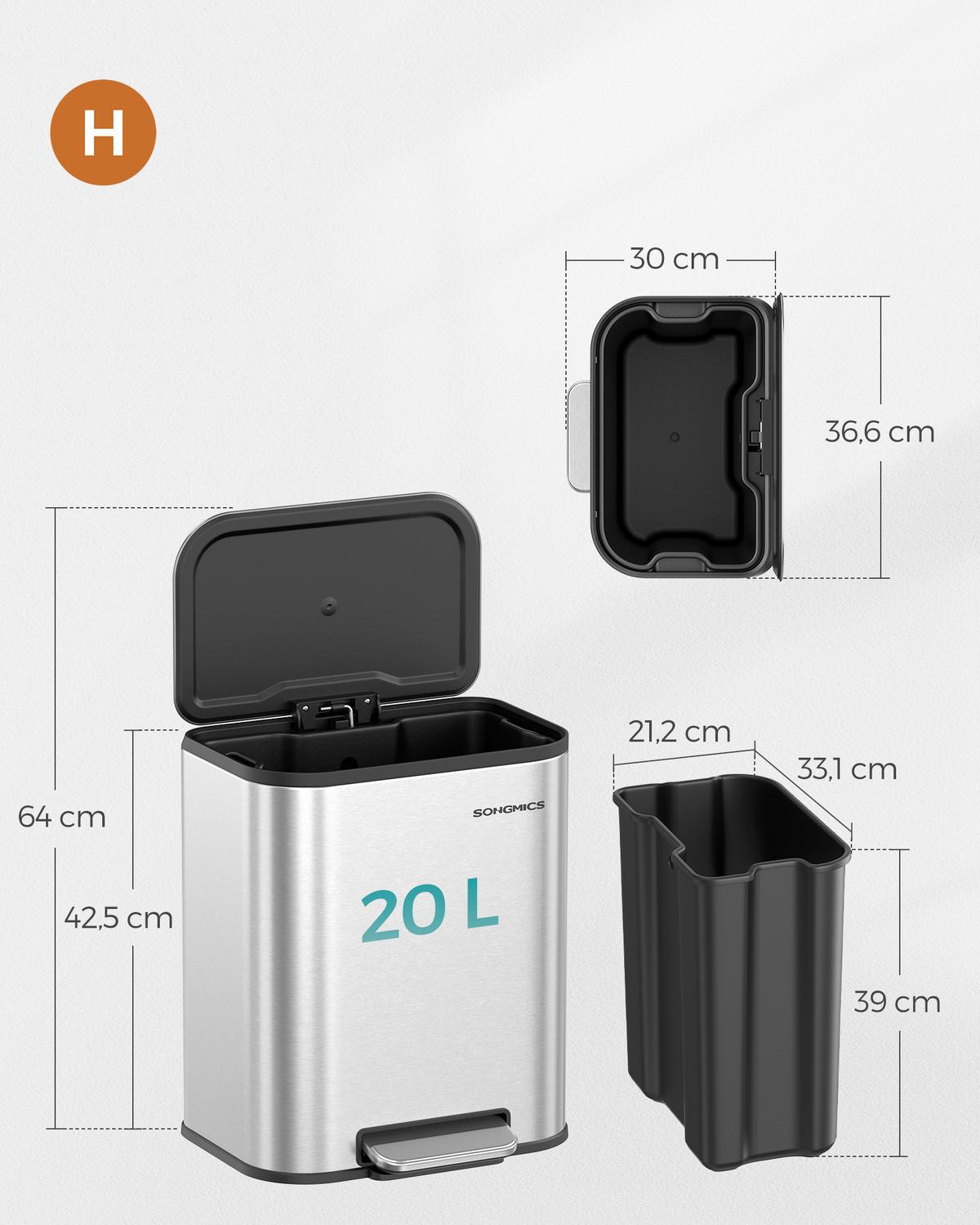 Abfallsammler Silberfarben B: 36,6cm - Silberfarben/Schwarz, Basics, Kunststoff/Metall (36,6/42,5/30cm)