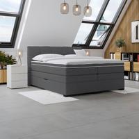 Boxspringbett Mit Topper & Bettkasten 160x200 April - Graubraun/Schwarz, MODERN, Textil (160/200cm)