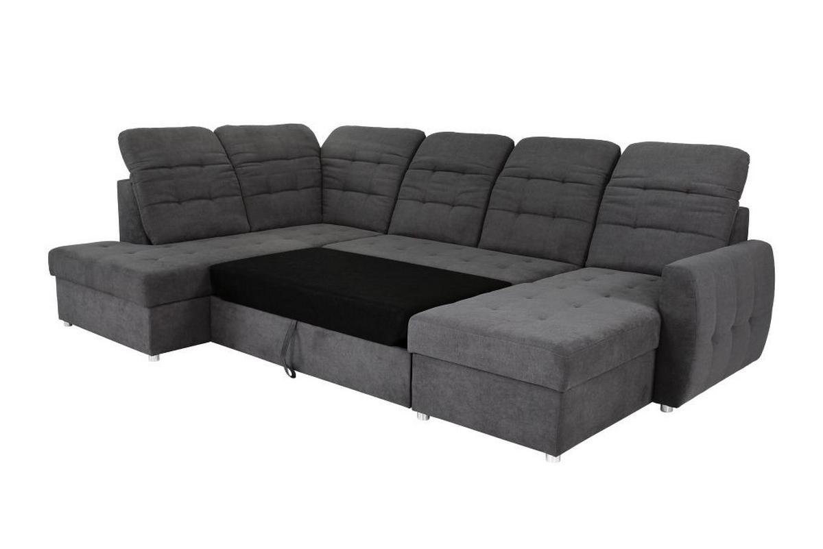 Rohová sedačka ATLAS U, levá, antracitová,úl.prostor,lůžko - barvy chromu/antracitová, Moderní, kov/dřevo (207/306/174cm)