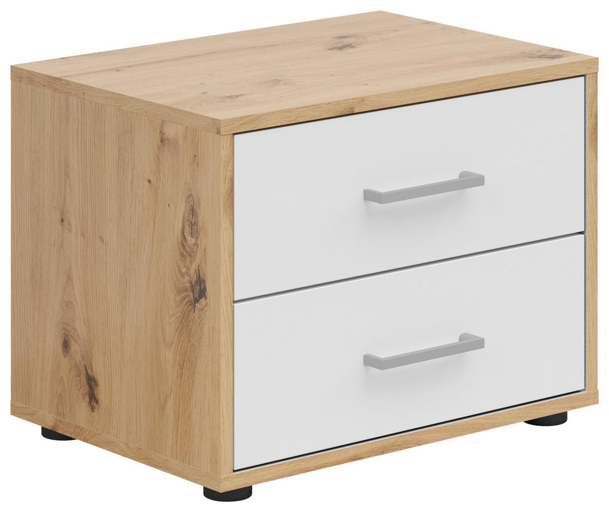 Nachtkästchen Smart 2 Eiche Artisan/weiß H: 38 Cm - Grauweiß/Schwarz, Basics, Holzwerkstoff (50/38/35cm)