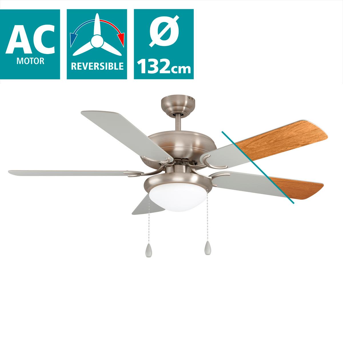 Deckenventilator Eichefarben 4 Kunststoffflügel LED-Leuchte - Eichefarben/Silberfarben, KONVENTIONELL, Glas/Kunststoff (132/44cm) - Eglo
