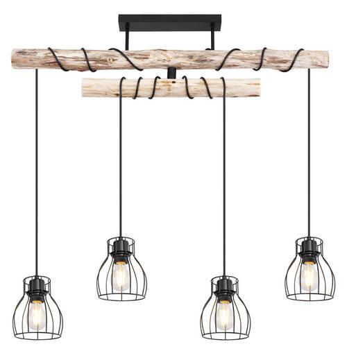 Deckenleuchte Mina L: 90 Cm - Schwarz/Naturfarben, Basics, Holz/Metall (90/14/100cm) - Globo