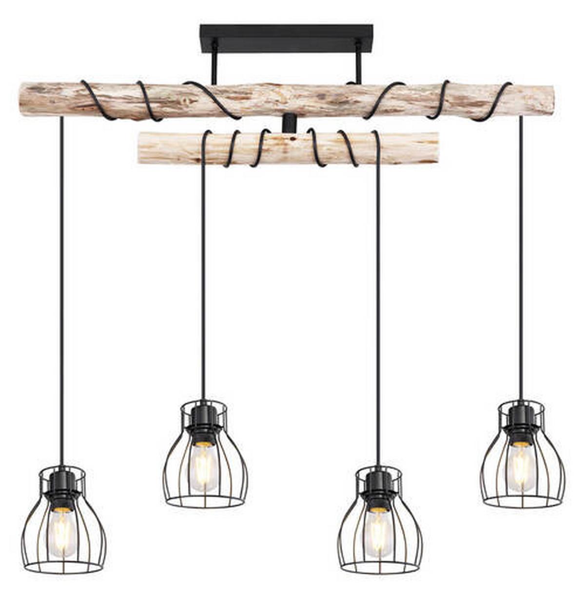Deckenleuchte Mina L: 90 Cm - Schwarz/Naturfarben, Basics, Holz/Metall (90/14/100cm) - Globo
