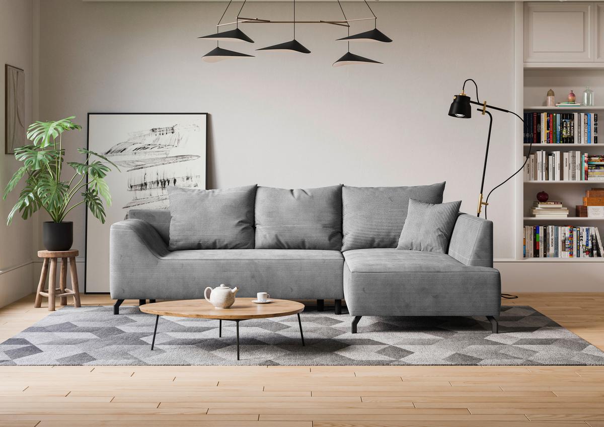 Eckschlafsofa Asolo Hellgrau S: 273x167 cm - Hellgrau/Schwarz, Design, Textil (273/167cm) - MID.YOU