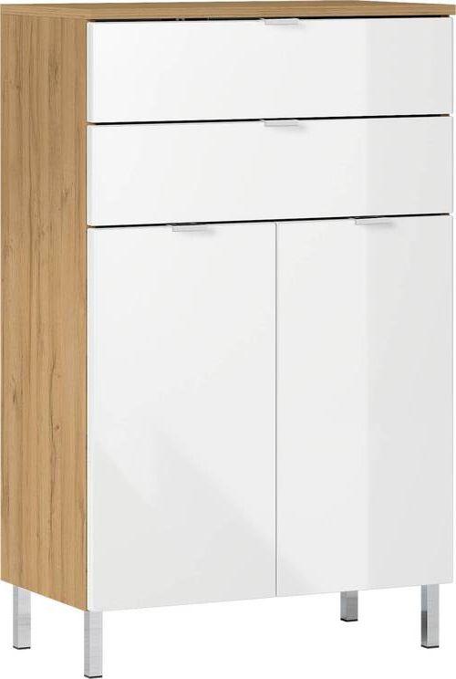 Kommode B: 60 cm Gw-Mauresa, Weiß/Eiche Dekor - Chromfarben/Eichefarben, KONVENTIONELL, Holzwerkstoff (60/97/34cm) - Germania