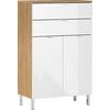 Kommode B: 60 cm Gw-Mauresa, Weiß/Eiche Dekor - Chromfarben/Eichefarben, KONVENTIONELL, Holzwerkstoff (60/97/34cm) - Germania