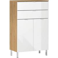 Kommode B: 60 cm Gw-Mauresa, Weiß/Eiche Dekor - Chromfarben/Eichefarben, KONVENTIONELL, Holzwerkstoff (60/97/34cm) - Germania